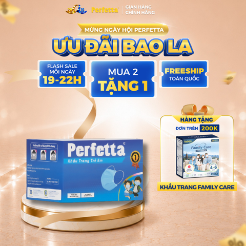 Khẩu trang y tế trẻ em Perfetta Children 3 lớp, mềm mại, dễ thở, êm tai, kháng khuẩn (35 cái/hộp)