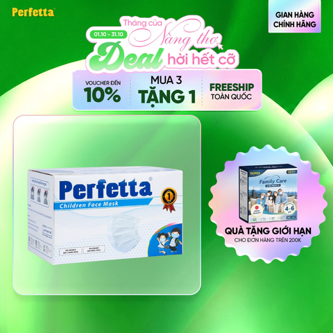 Khẩu trang y tế trẻ em Perfetta Children 3 lớp, mềm mại, dễ thở, êm tai, kháng khuẩn (35 cái/hộp)