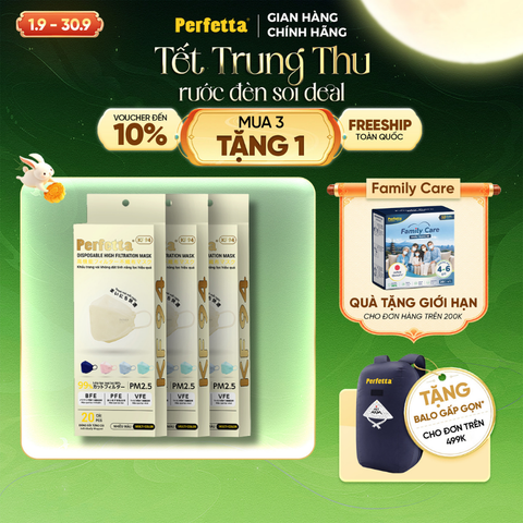 [Mua 3 Tặng 1] Combo 3 Hộp Khẩu Trang Cao Cấp 4D Perfetta KF94 Mềm Mịn, Chống Mờ Kính, Êm Tai, Thời Trang Hàn Quốc (20 Cái/Hộp)