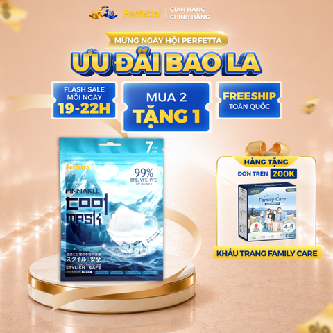 Gói Khẩu Trang Cao Cấp Perfetta Pinnakle Cool Mask Mát Lạnh, Thoáng Mát, Ôm Vừa Vặn, Êm Tai (7 Cái/Gói)