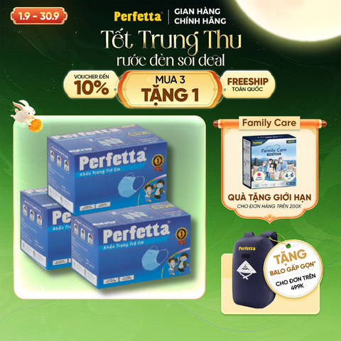 [Mua 3 Tặng 1] Combo 3 Khẩu Trang Y Tế Trẻ Em Perfetta Moderate Children 3 Lớp, Mềm Mại, Dễ Thở, Êm Tai, Kháng Khuẩn (35 Cái/Hộp)