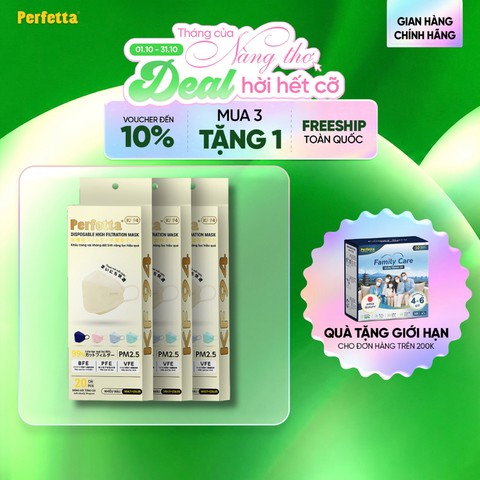 [Mua 3 Tặng 1] Combo 3 Hộp Khẩu Trang Cao Cấp 4D Perfetta KF94 Mềm Mịn, Chống Mờ Kính, Êm Tai, Thời Trang Hàn Quốc (20 Cái/Hộp)
