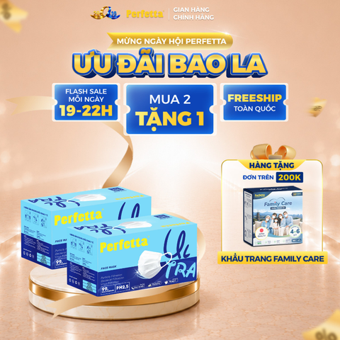 [Mua 2 Tặng 1] Combo 2 Khẩu Trang Y Tế Cao Cấp Perfetta Ultra 4 Lớp, Ngăn Ngừa Bụi Mịn PM 2.5, Chống Trượt Nước, Êm Tai (35 Cái/Hộp)