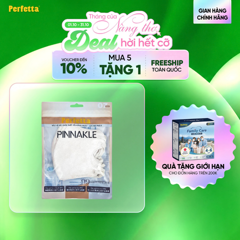 Gói Khẩu Trang Cao Cấp 3D Perfetta Pinnakle Size M Mềm Mại, Quai Đeo Thun Bông Êm Tai, Ôm Vừa Vặn (7 Cái/Gói)