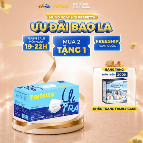 Khẩu trang y tế cao cấp Perfetta Ultra 4 lớp, ngăn ngừa bụi mịn PM 2.5, chống trượt nước, êm tai (35 cái/hộp)