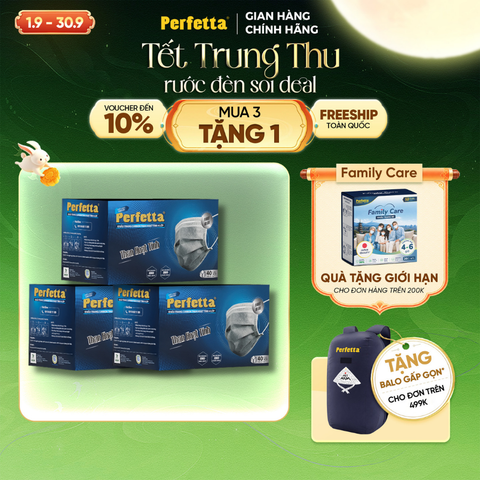 [Mua 3 Tặng 1] Combo 3 Hộp Khẩu trang y tế than hoạt tính Perfetta Carbon 4 lớp , ngăn khói bụi, vi khuẩn, khử mùi, êm tai (40 Cái/Hộp)