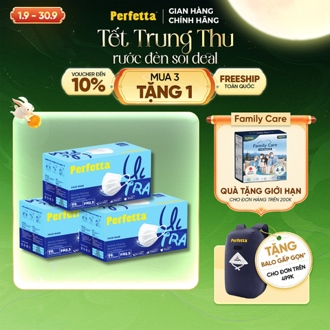[Mua 3 Tặng 1] Combo 3 Khẩu Trang Y Tế Cao Cấp Perfetta Ultra 4 Lớp, Ngăn Ngừa Bụi Mịn PM 2.5, Chống Trượt Nước, Êm Tai (35 Cái/Hộp)