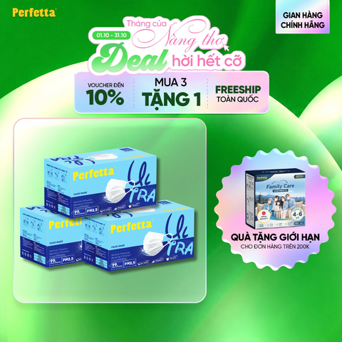 [Mua 3 Tặng 1] Combo 3 Khẩu Trang Y Tế Cao Cấp Perfetta Ultra 4 Lớp, Ngăn Ngừa Bụi Mịn PM 2.5, Chống Trượt Nước, Êm Tai (35 Cái/Hộp)