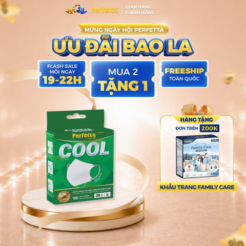 Hộp Khẩu Trang Cao Cấp Perfetta Pinnakle Cool Mask Mát Lạnh, Thoáng Mát, Ôm Vừa Vặn, Êm Tai (20 Cái/Hộp)