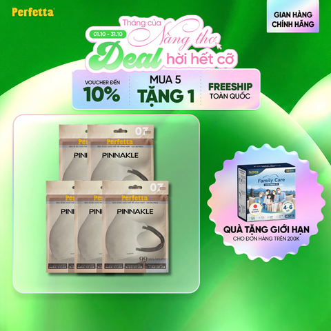 [Mua 5 Tặng 1] Combo 5 Gói Khẩu Trang Cao Cấp 3D Perfetta Pinnakle Mềm Mại Size M, Quai Đeo Thun Bông Êm Tai, Ôm Vừa Vặn (7 Cái/Gói)