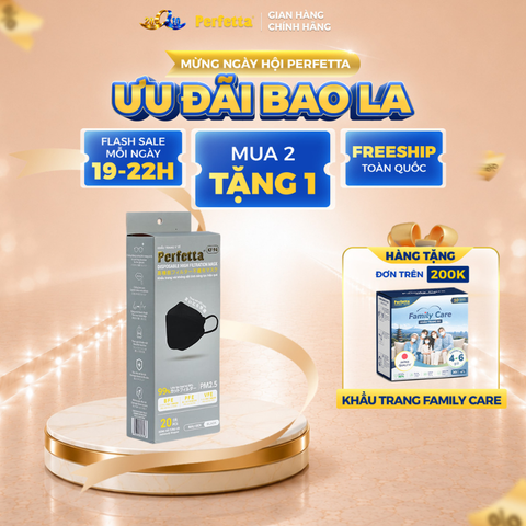 Khẩu trang cao cấp 4D Perfetta KF94 mềm mịn, chống mờ kính, êm tai, thời trang Hàn Quốc (20 Cái/Hộp)