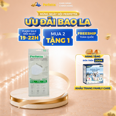 Gói khẩu trang cao cấp 4D Perfetta KF94 mềm mịn, chống mờ kính, êm tai, thời trang Hàn Quốc (7 Cái/Gói)
