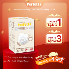 Khẩu Trang Perfetta Premium AG+, 2 Thanh Nẹp Thông Thoáng (40 cái/hộp)