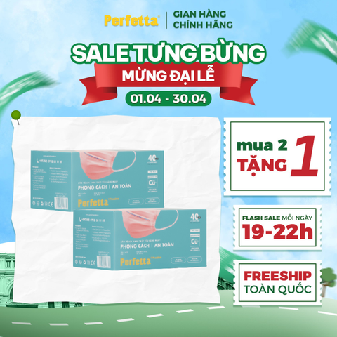 [Mua 2 Tặng 1] - Khẩu Trang Perfetta Premium Cu+, 40 cái/hộp