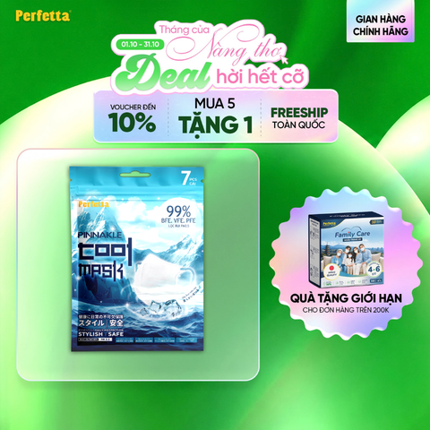 Gói Khẩu Trang Cao Cấp Perfetta Pinnakle Cool Mask Mát Lạnh, Thoáng Mát, Ôm Vừa Vặn, Êm Tai (7 Cái/Gói)