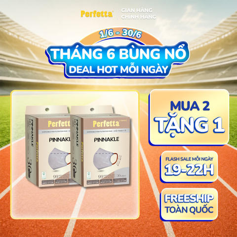[Mua 2 Tặng 1] Combo 2 Khẩu trang cao cấp 3D Perfetta Pinnakle mềm mại, quai đeo thun bông êm tai, ôm vừa vặn (30 cái/hộp)