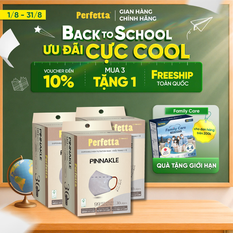 [Mua 3 Tặng 1] Combo 3 Hộp Khẩu trang cao cấp 3D Perfetta Pinnakle mềm mại, quai đeo thun bông êm tai, ôm vừa vặn (30 cái/hộp)