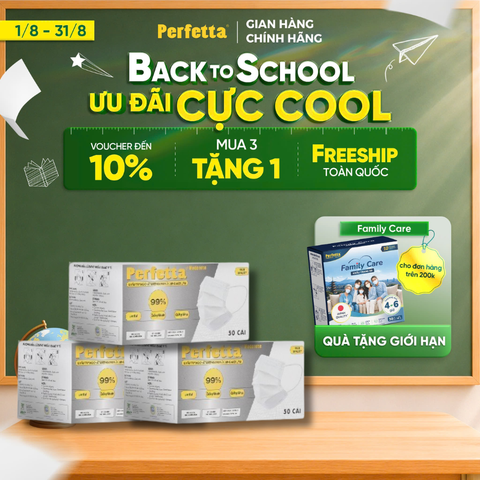 [Mua 3 Tặng 1] Combo 3 Khẩu Trang Y Tế Perfetta Moderate 3 Lớp, Dễ Thở, Mềm Mại, Êm Tai (50 Cái/Hộp)