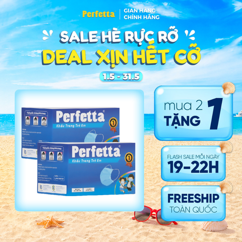 [Mua 2 Tặng 1] - Khẩu Trang Perfetta Trẻ Em, 35 cái/hộp
