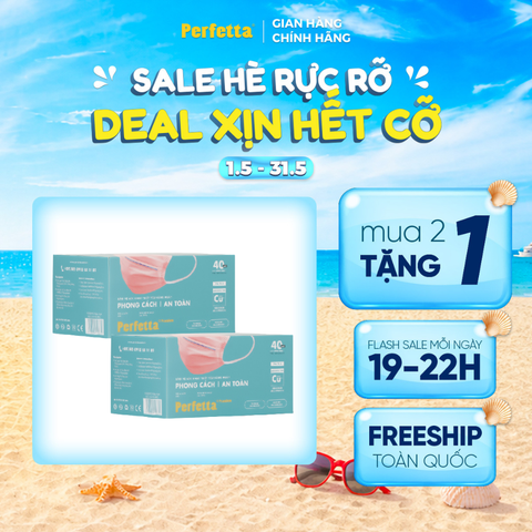 [Mua 2 Tặng 1] - Khẩu Trang Perfetta Premium Cu+, 40 cái/hộp