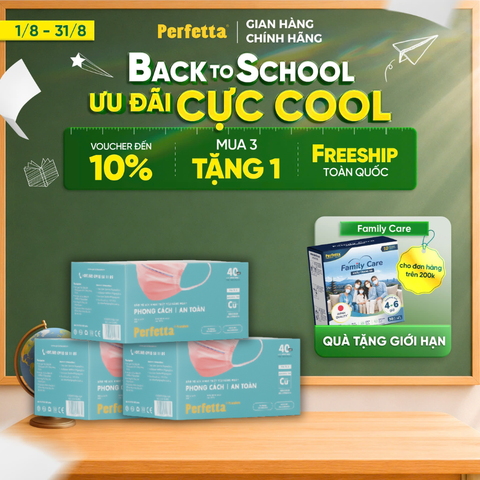 [Mua 3 Tặng 1] Combo 3 Khẩu Trang Y Tế Cao Cấp Perfetta Premium Cu+ 3 lớp, Kháng Khuẩn Nano Đồng, 2 Thanh Nẹp Thông Thoáng (40 cái/hộp)