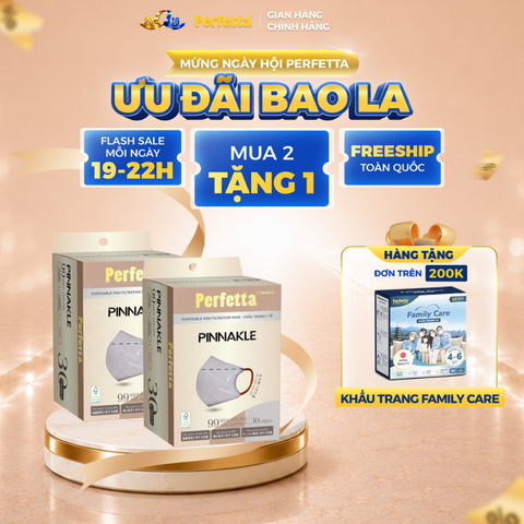 [Mua 2 Tặng 1] Combo 2 Hộp Khẩu trang cao cấp 3D Perfetta Pinnakle mềm mại, quai đeo thun bông êm tai, ôm vừa vặn (30 cái/hộp)