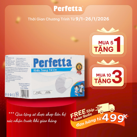 Khẩu Trang Perfetta Trẻ Em, 3 Lớp Mềm Mại, Dễ Thở (35 Cái/Hộp)