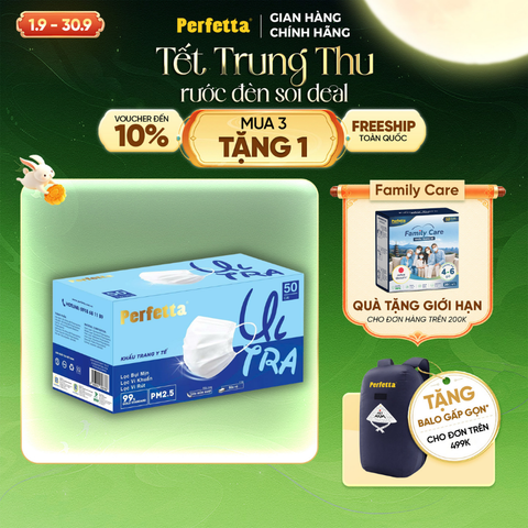 Khẩu Trang Perfetta Ultra Xuất Khẩu, 4 Lớp, Lọc Bụi Mịn Pm2.5 (50 Cái/Hộp)