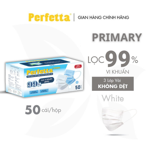 Khẩu Trang Y Tế Perfetta Primary 50 Cái/Hộp - 3 Lớp Siêu Mềm Mịn, Vừa Sống Mũi