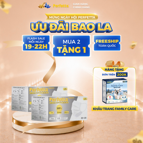 [Mua 2 Tặng 1] Combo 2 Khẩu Trang Y Tế Perfetta Moderate 3 Lớp, Dễ Thở, Mềm Mại, Êm Tai (50 Cái/Hộp)