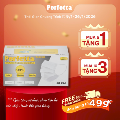 Khẩu Trang Perfetta Moderate, 3 Lớp, Dễ Thở (50 Cái/ Hộp)