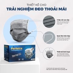 Khẩu trang y tế than hoạt tính Perfetta Carbon 4 lớp , ngăn khói bụi, vi khuẩn, khử mùi, êm tai (40 Cái/Hộp)