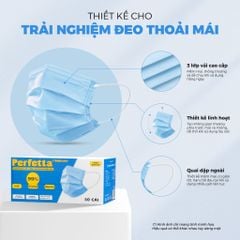 Khẩu Trang Y Tế Perfetta Moderate 3 Lớp, Dễ Thở, Mềm Mại, Êm Tai (50 Cái/Hộp)