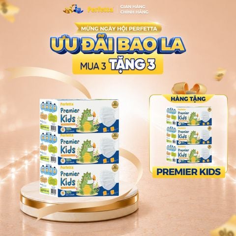 [Mua 3 Tặng 3] Combo 3 Hộp Khẩu Trang Y Tế Trẻ Em Perfetta Premier Kids 3 Lớp, Mềm Mại, Dễ Thở, Êm Tai, Kháng Khuẩn (30 Cái/Hộp)