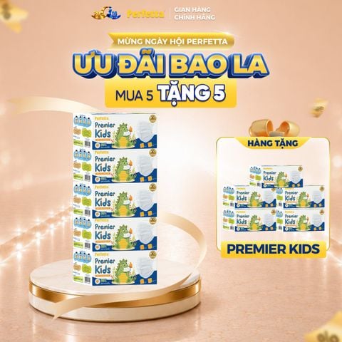 [Mua 5 Tặng 5] Combo 5 Hộp Khẩu Trang Y Tế Trẻ Em Perfetta Premier Kids 3 Lớp, Mềm Mại, Dễ Thở, Êm Tai, Kháng Khuẩn (30 Cái/Hộp)