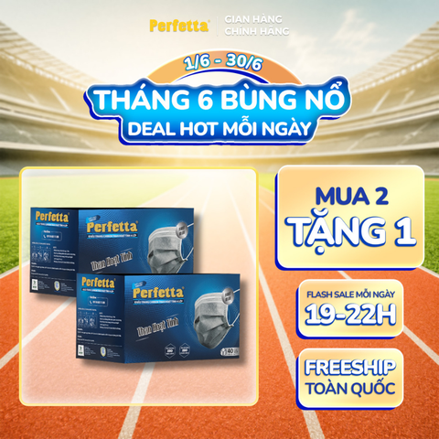 [Mua 2 Tặng 1] Combo 2 Khẩu trang y tế than hoạt tính Perfetta Carbon 4 lớp , ngăn khói bụi, vi khuẩn, khử mùi, êm tai (40 Cái/Hộp)