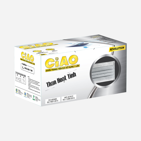 Khẩu Trang Y Tế Perfetta Ciao 4 Lớp Than Hoạt Tính Khử Mùi Màu Xám (40 cái/hộp)