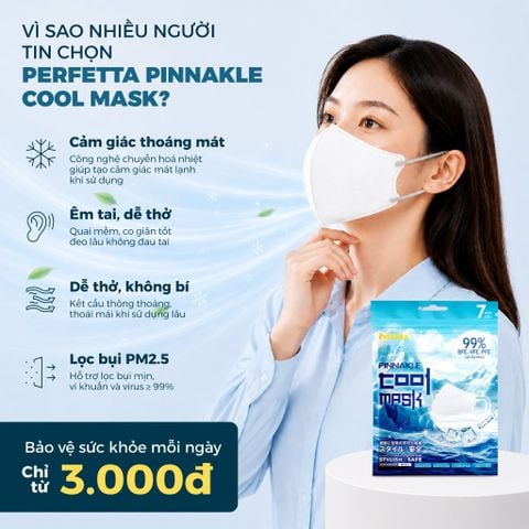 [Mua 3 Tặng 1] Combo 3 Gói Khẩu Trang Cao Cấp Perfetta Pinnakle Cool Mask Mát Lạnh, Thoáng Mát, Ôm Vừa Vặn, Êm Tai (7 Cái/Gói)