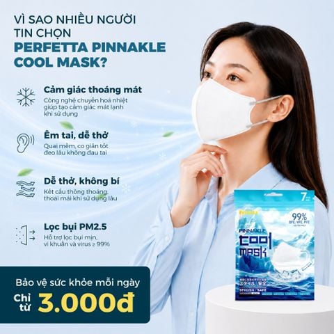 Gói Khẩu Trang Cao Cấp Perfetta Pinnakle Cool Mask Mát Lạnh, Thoáng Mát, Ôm Vừa Vặn, Êm Tai (7 Cái/Gói)