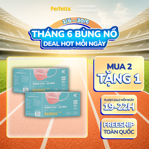 [Mua 2 Tặng 1] Combo 2 Khẩu Trang Y Tế Cao Cấp Perfetta Premium Cu+ 3 lớp, Kháng Khuẩn Nano Đồng, 2 Thanh Nẹp Thông Thoáng (40 cái/hộp)