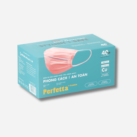 Khẩu trang y tế cao cấp Perfetta Premium Cu+ 3 lớp, kháng khuẩn nano đồng, 2 thanh nẹp thông thoáng (40 cái/hộp)
