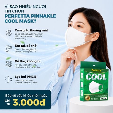 Hộp Khẩu Trang Cao Cấp Perfetta Pinnakle Cool Mask Mát Lạnh, Thoáng Mát, Ôm Vừa Vặn, Êm Tai (20 Cái/Hộp)
