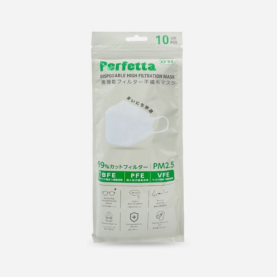 Gói khẩu trang cao cấp 4D Perfetta KF94 mềm mịn, chống mờ kính, êm tai, thời trang Hàn Quốc (7 Cái/Gói)