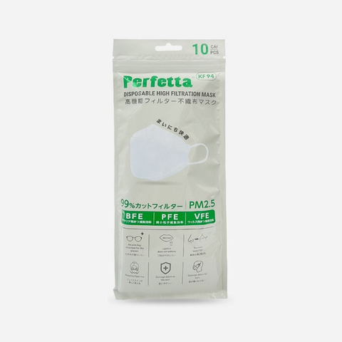 Gói khẩu trang cao cấp 4D Perfetta KF94 mềm mịn, chống mờ kính, êm tai, thời trang Hàn Quốc (7 Cái/Gói)