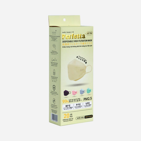 Khẩu trang cao cấp 4D Perfetta KF94 mềm mịn, chống mờ kính, êm tai, thời trang Hàn Quốc (20 Cái/Hộp)