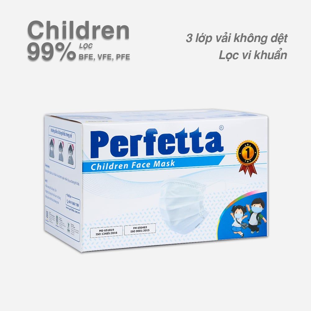 [Mua 2 Tặng 1] - Khẩu Trang Perfetta Trẻ Em, 35 cái/hộp