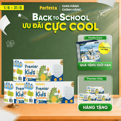[Mua 3 Tặng 3] Combo 3 Hộp Khẩu Trang Y Tế Trẻ Em Perfetta Premier Kids 3 Lớp, Mềm Mại, Dễ Thở, Êm Tai, Kháng Khuẩn (30 Cái/Hộp)