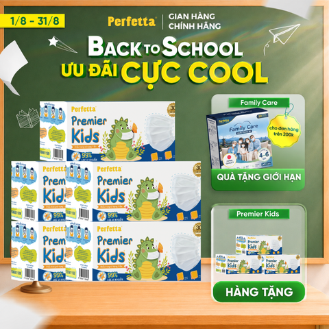 [Mua 5 Tặng 5] Combo 5 Hộp Khẩu Trang Y Tế Trẻ Em Perfetta Premier Kids 3 Lớp, Mềm Mại, Dễ Thở, Êm Tai, Kháng Khuẩn (30 Cái/Hộp)