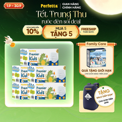 [Mua 5 Tặng 5] Combo 5 Hộp Khẩu Trang Y Tế Trẻ Em Perfetta Premier Kids 3 Lớp, Mềm Mại, Dễ Thở, Êm Tai, Kháng Khuẩn (30 Cái/Hộp)