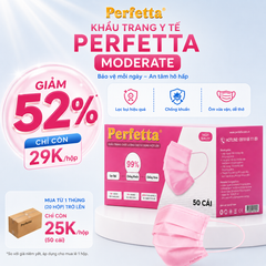 Khẩu Trang Y Tế Perfetta Moderate Hồng 3 Lớp, Dễ Thở, Mềm Mại, Êm Tai (50 Cái/Hộp)